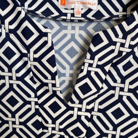 Jude Connally Blue and White Midi Dress with Geometric Print - Picture 3 of 5